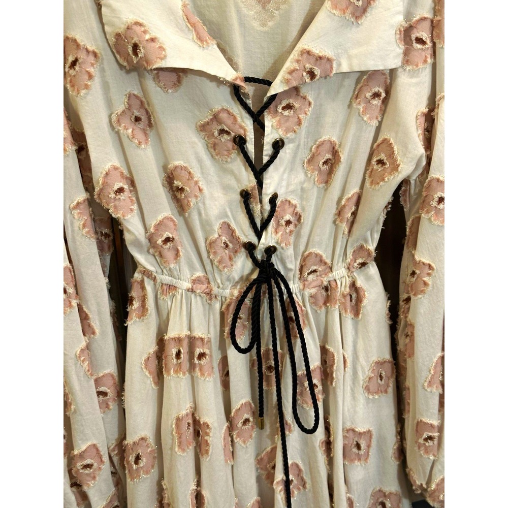 Caroline Constas Embroidered Eyelet Tie Front Cruise Resort A-line Tunic Dress L